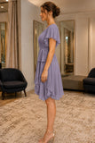 Lavender V-Neck Asymmetrical Chiffon Short Dress - side