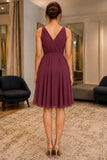 Burgundy V-Neck Sleeveless Chiffon Homecoming Graduation Dress - back
