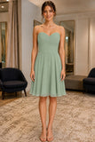 Sage Sweetheart Neck Strapless Knee-Length Chiffon Dress - front
