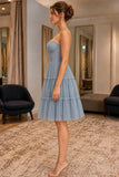 Dusty Blue A-line Corset Knee-Length Party Dress - side