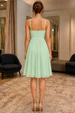 Mint Square Neck Knee-Length Chiffon Short Dress - back