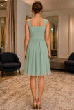 Dusty Sage Square Neck Pleated Knee-Length Chiffon Dress - back