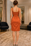 Burnt Orange Square Neck Cut Out Sexy Short Dress - back
