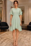 Mint Jewel Neck Knee-Length Asymmetrical Chiffon Dress - front
