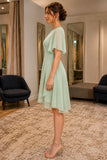 Mint Jewel Neck Knee-Length Asymmetrical Chiffon Dress - side