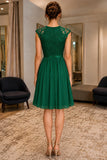 Emerald Jewel Neck Lace Cap Sleeves Short Dress - back