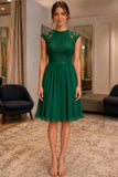 Emerald Jewel Neck Lace Cap Sleeves Short Dress - front