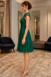 Emerald Jewel Neck Lace Cap Sleeves Short Dress - side