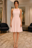Jewel Neck Sleeveless Knee-Length Chiffon Short Dress - front