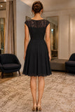 Black Jewel Neck Cap Sleeves Knee-Length Bridesmaid Dress - back