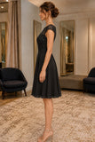 Black Jewel Neck Cap Sleeves Knee-Length Bridesmaid Dress - side