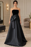 Strapless Satin A-Line Floor-Length Formal Dress - front