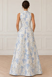 High Neck Jacquard A-Line Pockets Prom Evening Dress - back