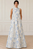 High Neck Jacquard A-Line Pockets Prom Evening Dress - front