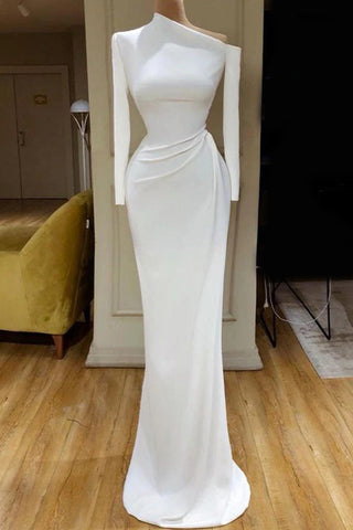 White Long Sleeves One-shoulder Mermaid Formal Gown