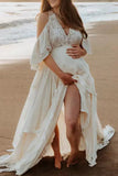 Vintage Chiffon A-line Backless Maternity Beach Photoshoot Dress