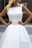 White Ball Gown Satin Square Neck Wedding Dress