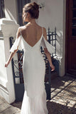 White Spaghetti Straps V-neck Off-the-Shoulder Evening Dress