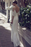 White Spaghetti Straps V-neck Off-the-Shoulder Evening Dress