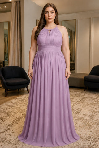Wisteria Pleated Sleeveless Plus Size Prom Bridesmaid Dress - front