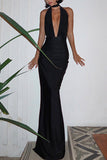 Black Open Back Halter Sexy Prom Dress Evening Gown