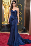 Celebrity Inspired Strapless Mermaid Dark Navy Evening Dress