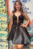 Chic Black Strapless A-line Applique Party Dress