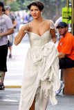 Silver Cap Sleeves Beaded Prom Formal Dress