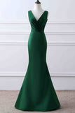 Elegant Dark Green V-neck Ruffled Mermaid Evening Prom Gown