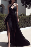 Black Halter Cut Out two Slit Evening Gown Prom Dress