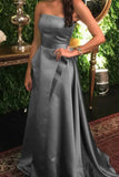 Vintage Grey Charming Ruffled Strapless A-Line Prom Dress Dresses