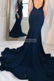 Navy Blue Bateau Mermaid Open Back Sleeveless Evening Prom Dress Dresses