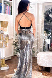 Sparkly Sequined Halter Mermaid Backless Deep V-Neck Prom Dress Dresses