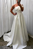 Elegant White A-Line One Shoulder Ruffled Wedding Dress Dresses