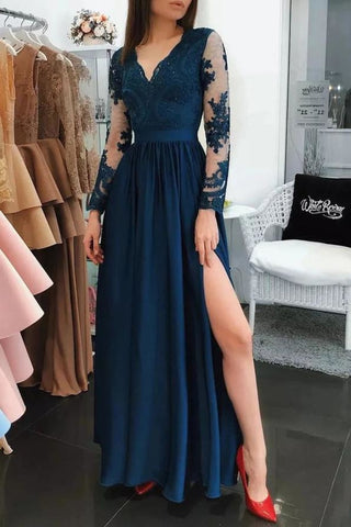 products/2232_Dark_Navy_V-neck_Long_Sleeves_Lace_A-Line_Slit_Prom_Dress_3_778.jpg