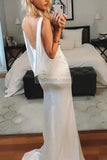 Chic White V-Neck Spaghetti Straps Open Back Slit Prom Dress Dresses