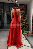 Red Halter A-Line Slit Sleeveless Long Dress Prom Dresses