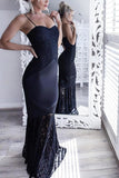 Sexy Black Lace Mermaid Spaghetti Straps Evening Prom Dress Dresses