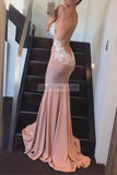 Sexy Spaghetti Straps Applique Backless V-Neck Evening Prom Dress Dresses