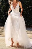 Honest A-Line Applique Lace-Up V-Neck Wedding Dress Dresses