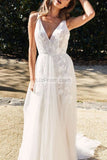 Honest A-Line Applique Lace-Up V-Neck Wedding Dress Dresses