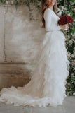 Charming Long Sleeves Covered Button Tulle A-Line Wedding Dress Dresses