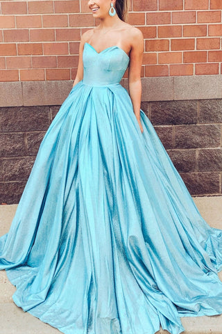 Robe de bal de mariage sans bretelles, bleu ciel clair, à volants