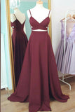 Burgundy Cut Out Spaghetti Straps A-line Sleeveless Prom Dress