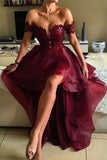 Gorgeous Burgundy Off Shoulder Lace High Low Long Prom Dress Dresses