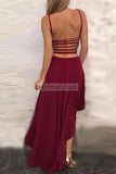 Burgundy High Low Backless Sleeveless Formal Party Evening Dress Dresses