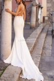 Sexy White Mermaid Deep V-Neck Slit Open Back Prom Dress Dresses