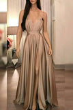 A-line Deep V-neck Ruffles Evening Dress With High Slit