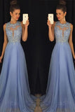 A-line Sleeveless Applique Scoop Chiffon Prom Dress