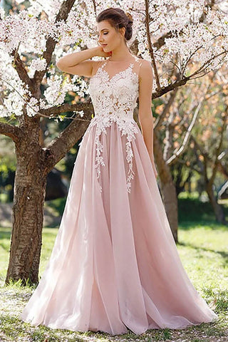 A-line Wedding Tulle Sleeveless Applique Evening Dress